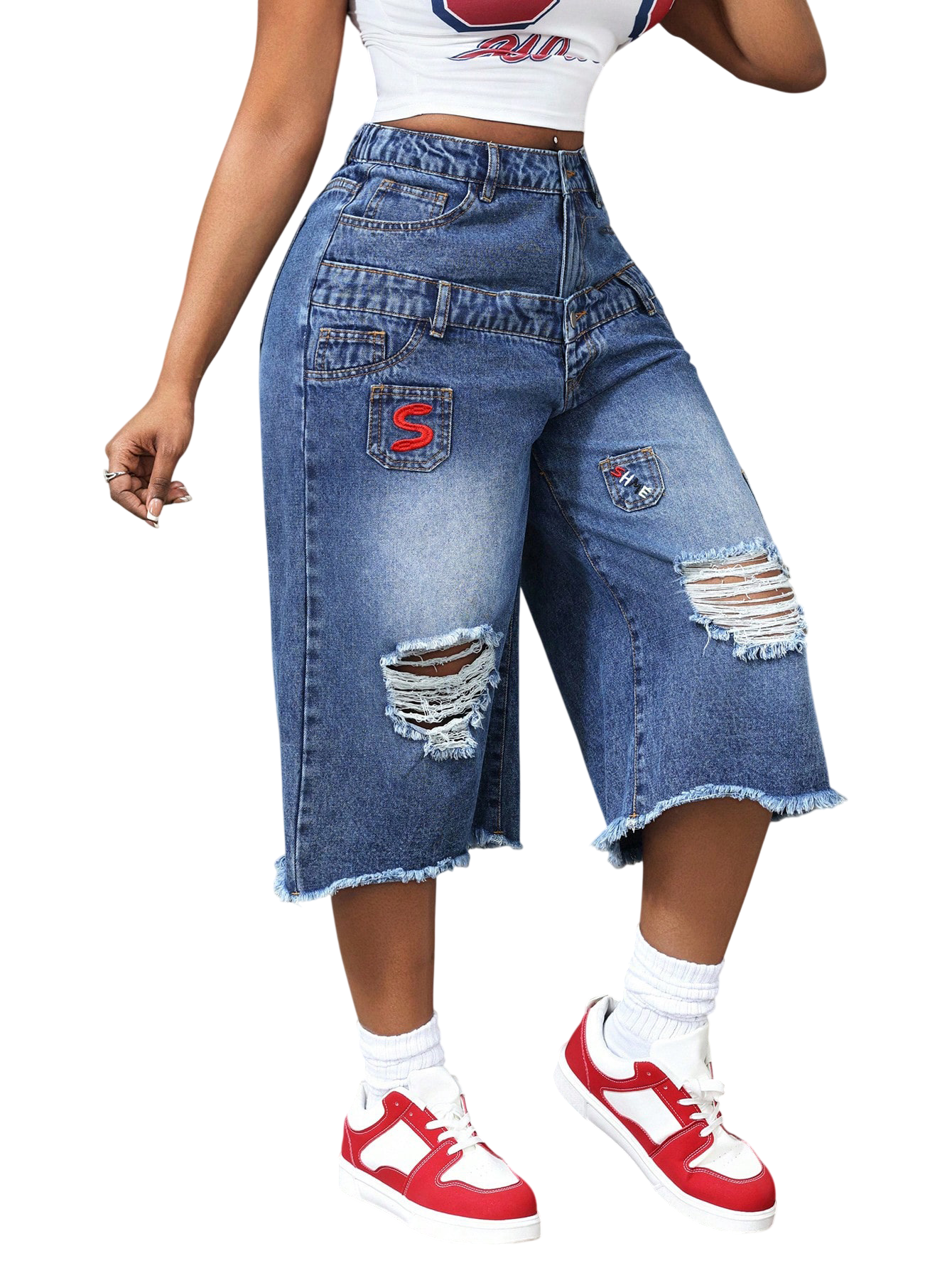 Women's Distressed Denim Bermuda Shorts