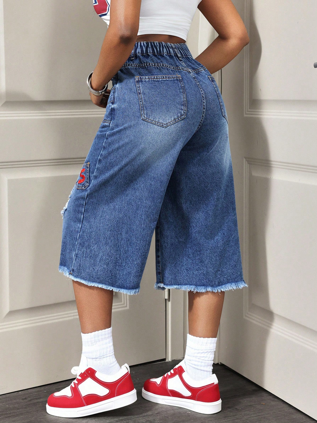 Women's Distressed Denim Bermuda Shorts