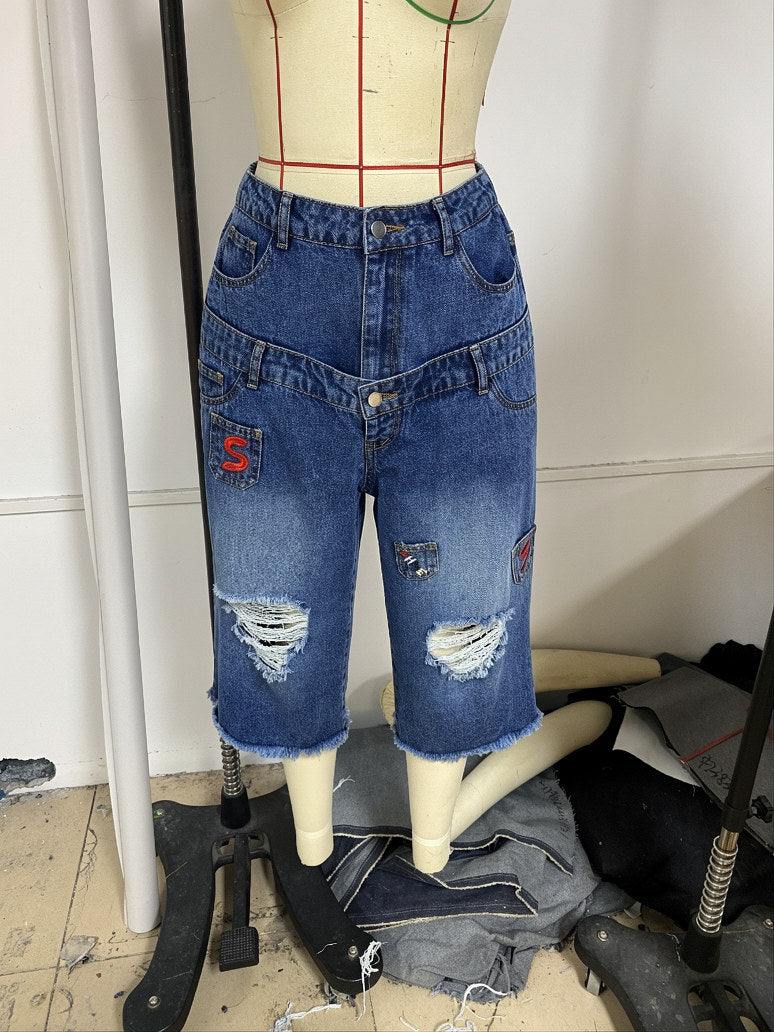 Women's Distressed Denim Bermuda Shorts