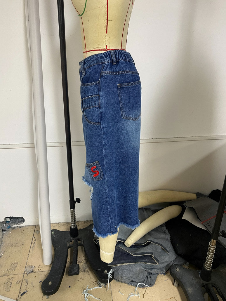 Women's Distressed Denim Bermuda Shorts