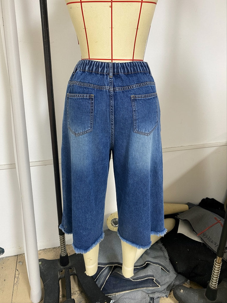 Women's Distressed Denim Bermuda Shorts