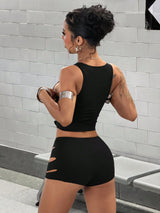 Women's Cutout Crop Top and Shorts Set