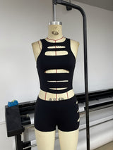 Women's Cutout Crop Top and Shorts Set