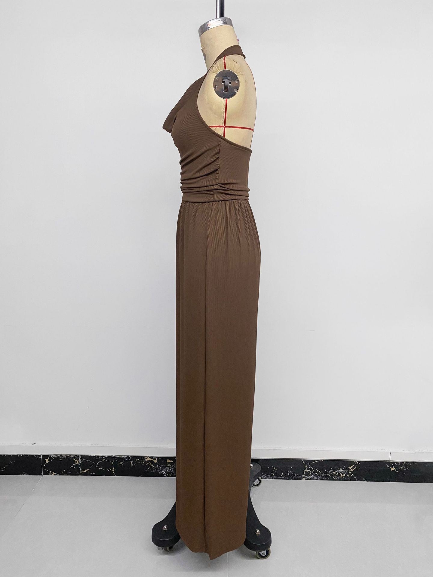 Women's Sleeveless Ruched Wide Leg Jumpsuit