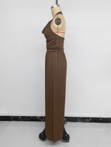 Women's Sleeveless Ruched Wide Leg Jumpsuit