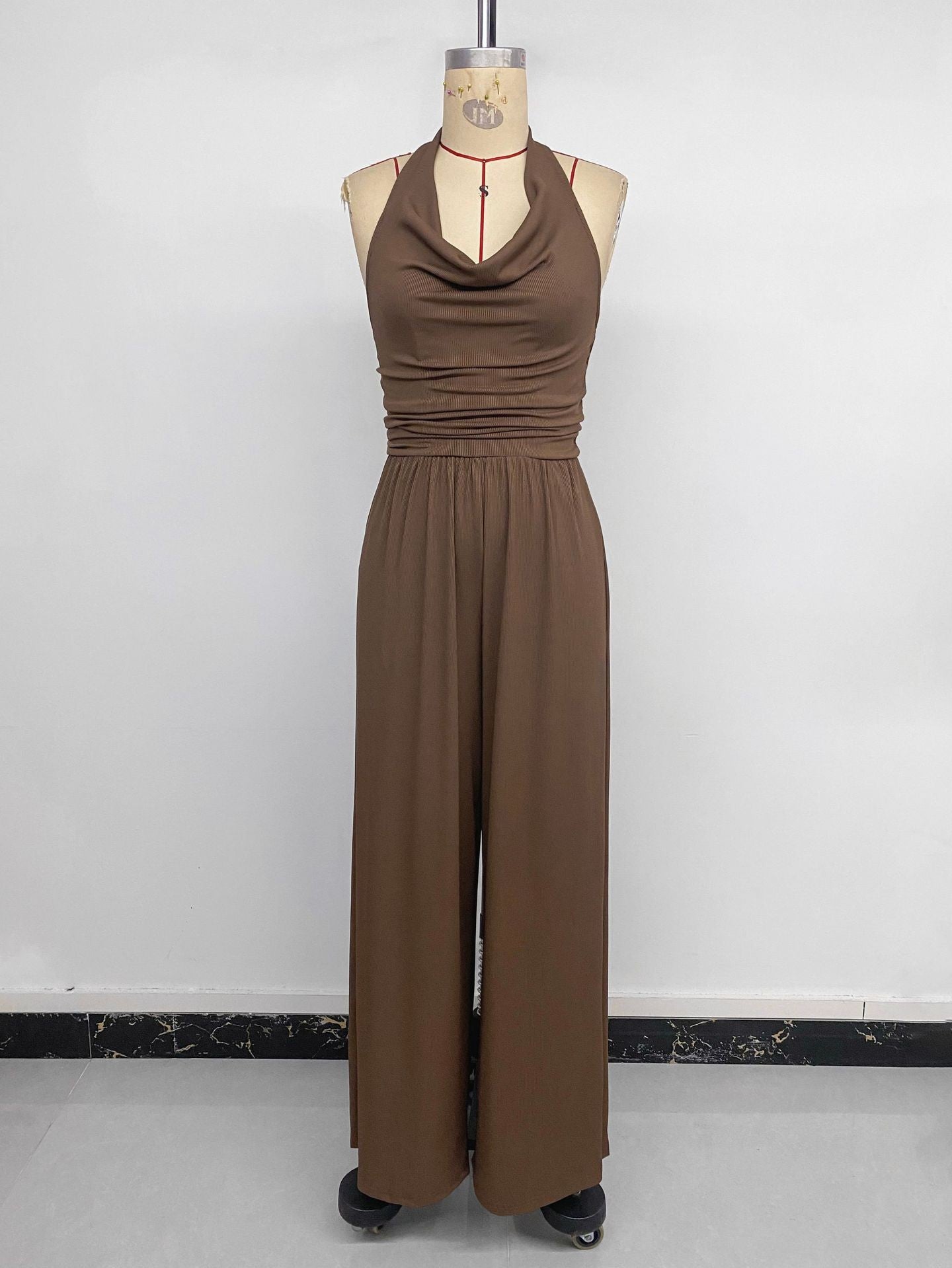 Women's Sleeveless Ruched Wide Leg Jumpsuit
