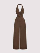 Women's Sleeveless Ruched Wide Leg Jumpsuit