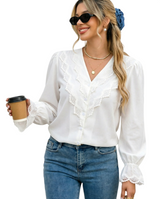 Women's Lace Trim V-Neck Blouse