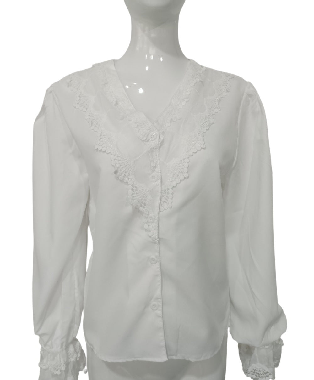 Women's Lace Trim V-Neck Blouse