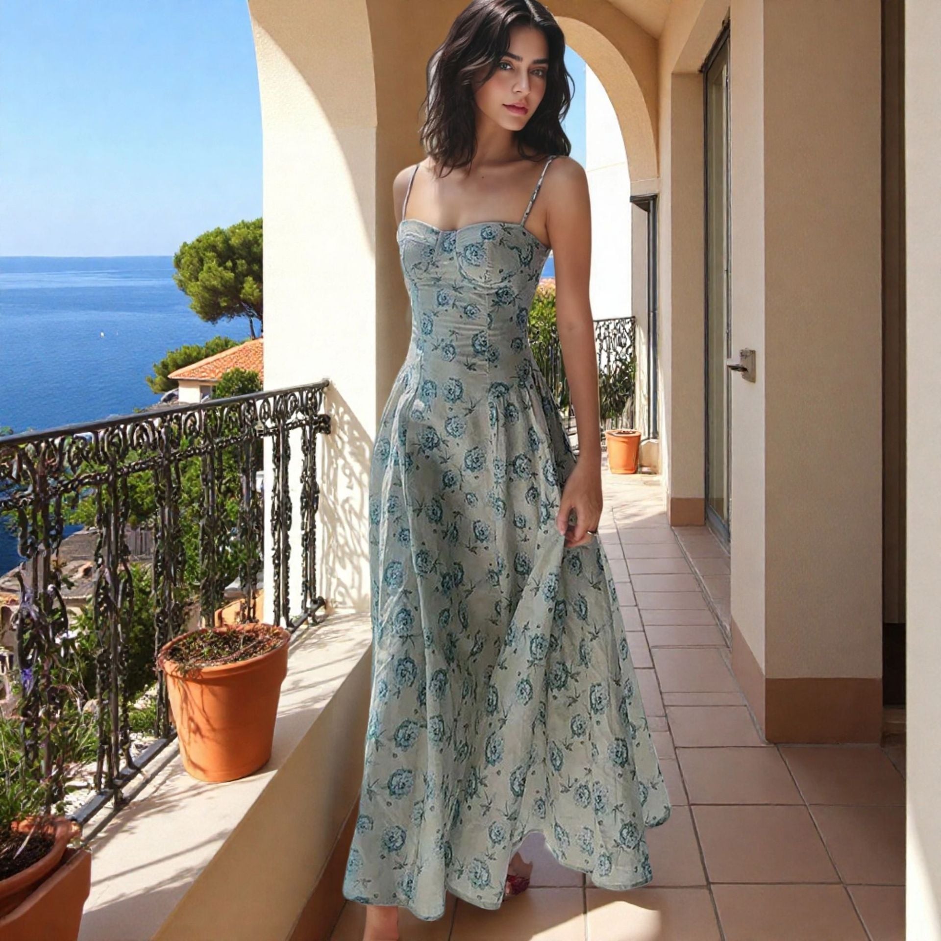 Women's  Floral Spaghetti Strap Maxi Dress