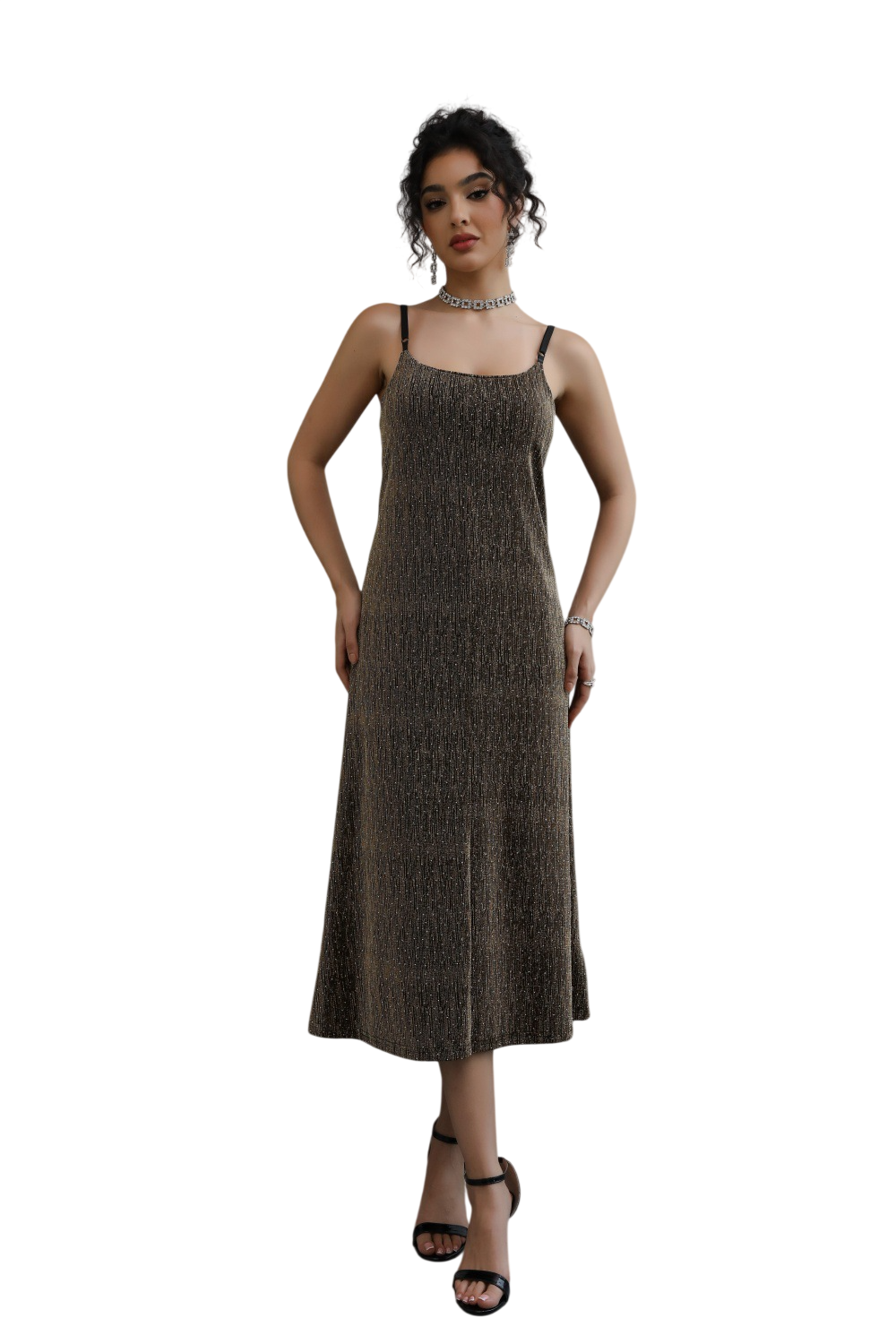 Women's Sparkly Spaghetti Strap Midi Dress