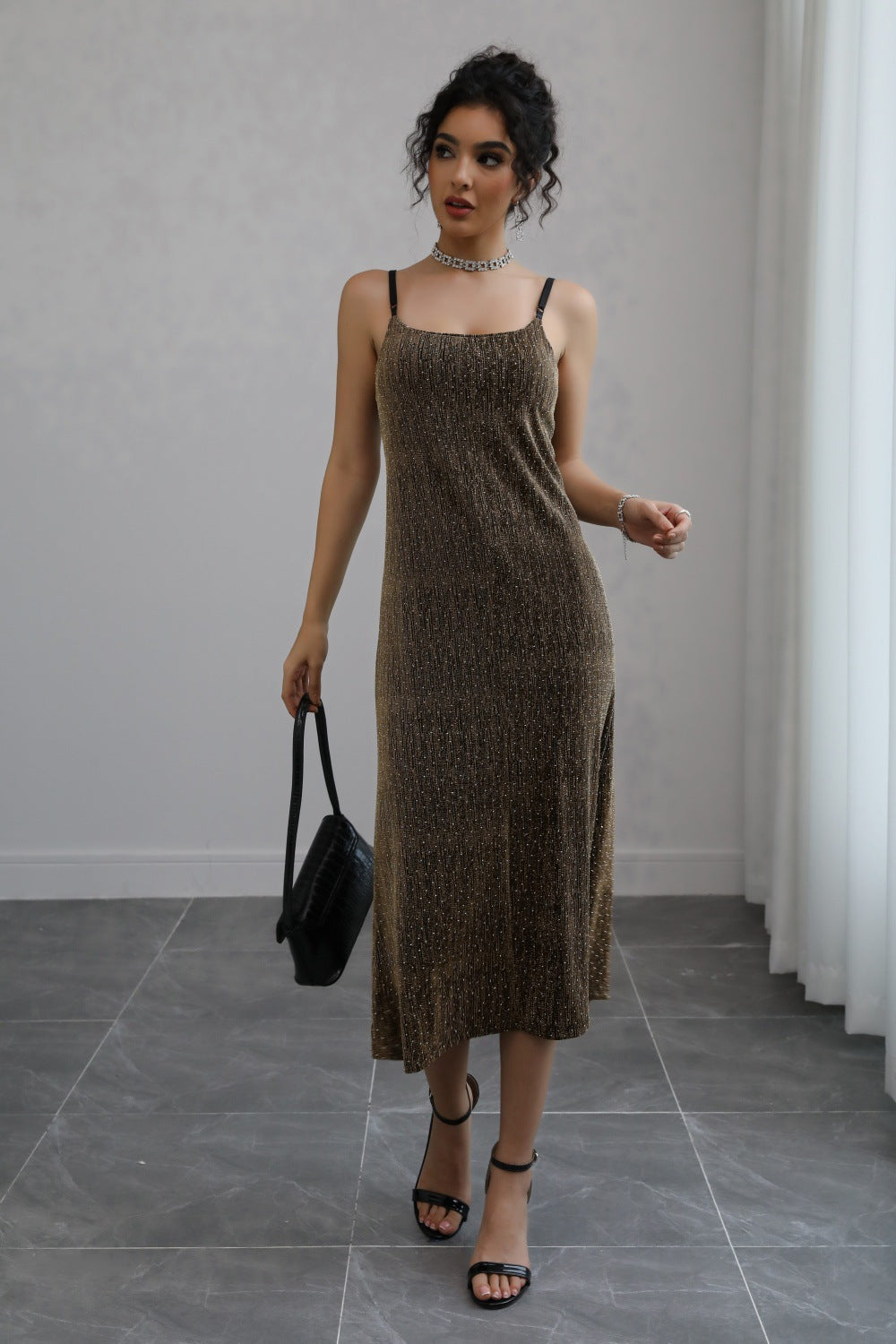 Women's Sparkly Spaghetti Strap Midi Dress