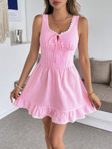 Women's Gingham Lace Trim Mini Dress