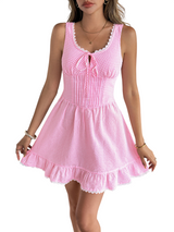 Women's Gingham Lace Trim Mini Dress