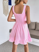 Women's Gingham Lace Trim Mini Dress