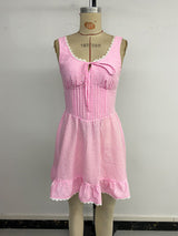 Women's Gingham Lace Trim Mini Dress
