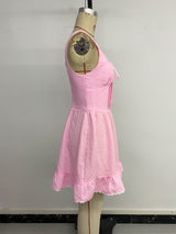 Women's Gingham Lace Trim Mini Dress