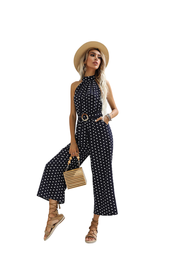 Women's Polka Dot Halter Jumpsuit