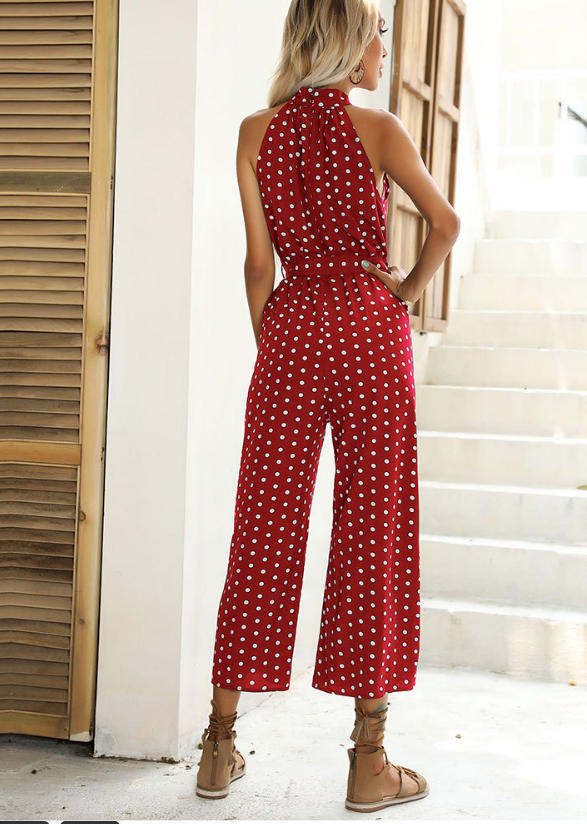Women's Polka Dot Halter Jumpsuit