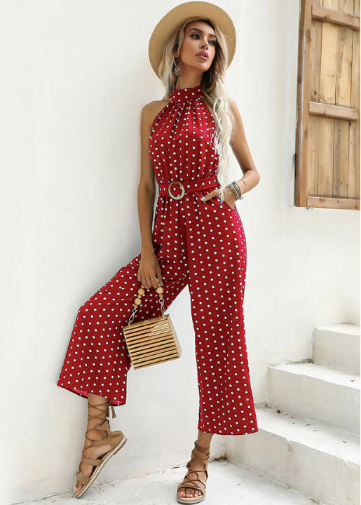 Women's Polka Dot Halter Jumpsuit