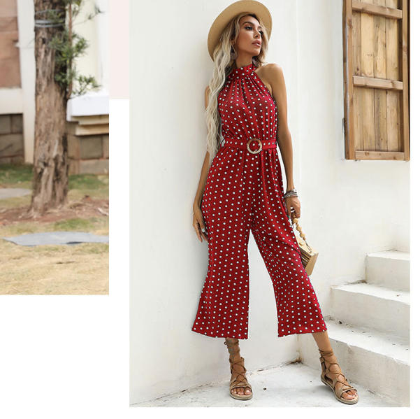 Women's Polka Dot Halter Jumpsuit