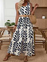 Women's Leaf Print Button Front Maxi Dress