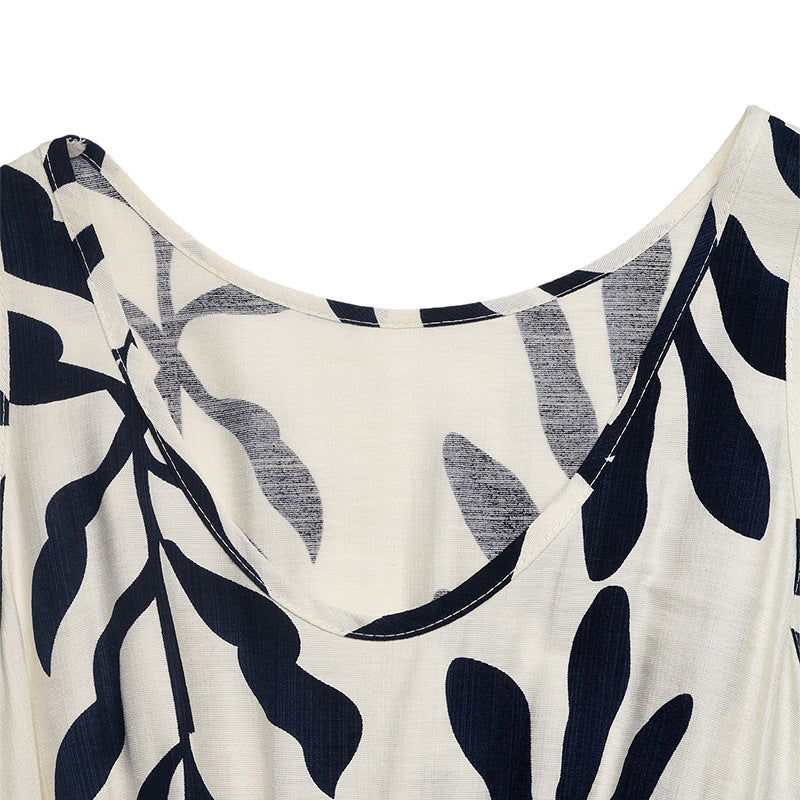 Women's Leaf Print Button Front Maxi Dress
