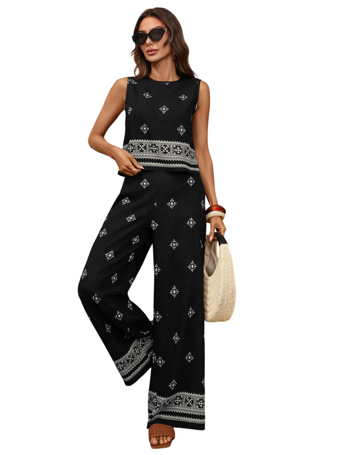 Women's Printed Wide Leg Pants Set