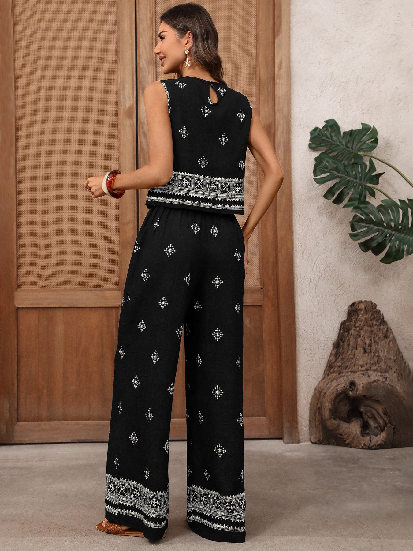 Women's Printed Wide Leg Pants Set
