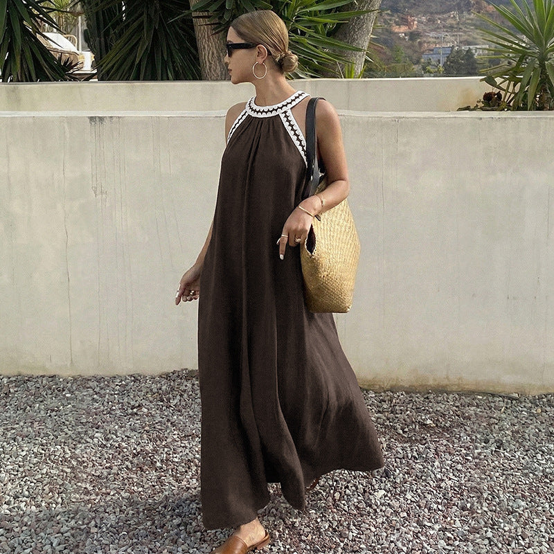Women's Sleeveless Maxi Dress with Trim