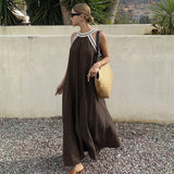 Women's Sleeveless Maxi Dress with Trim