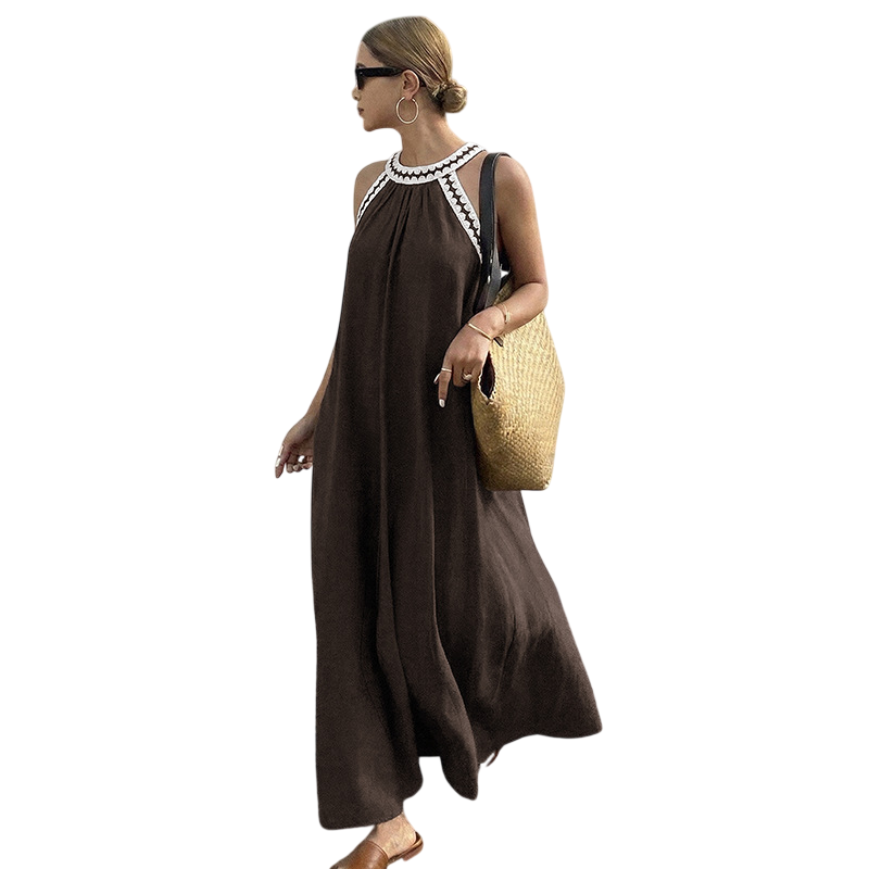 Women's Sleeveless Maxi Dress with Trim