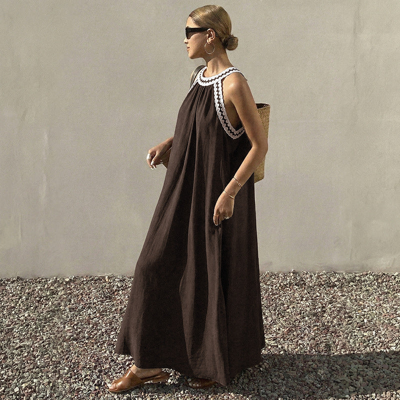 Women's Sleeveless Maxi Dress with Trim