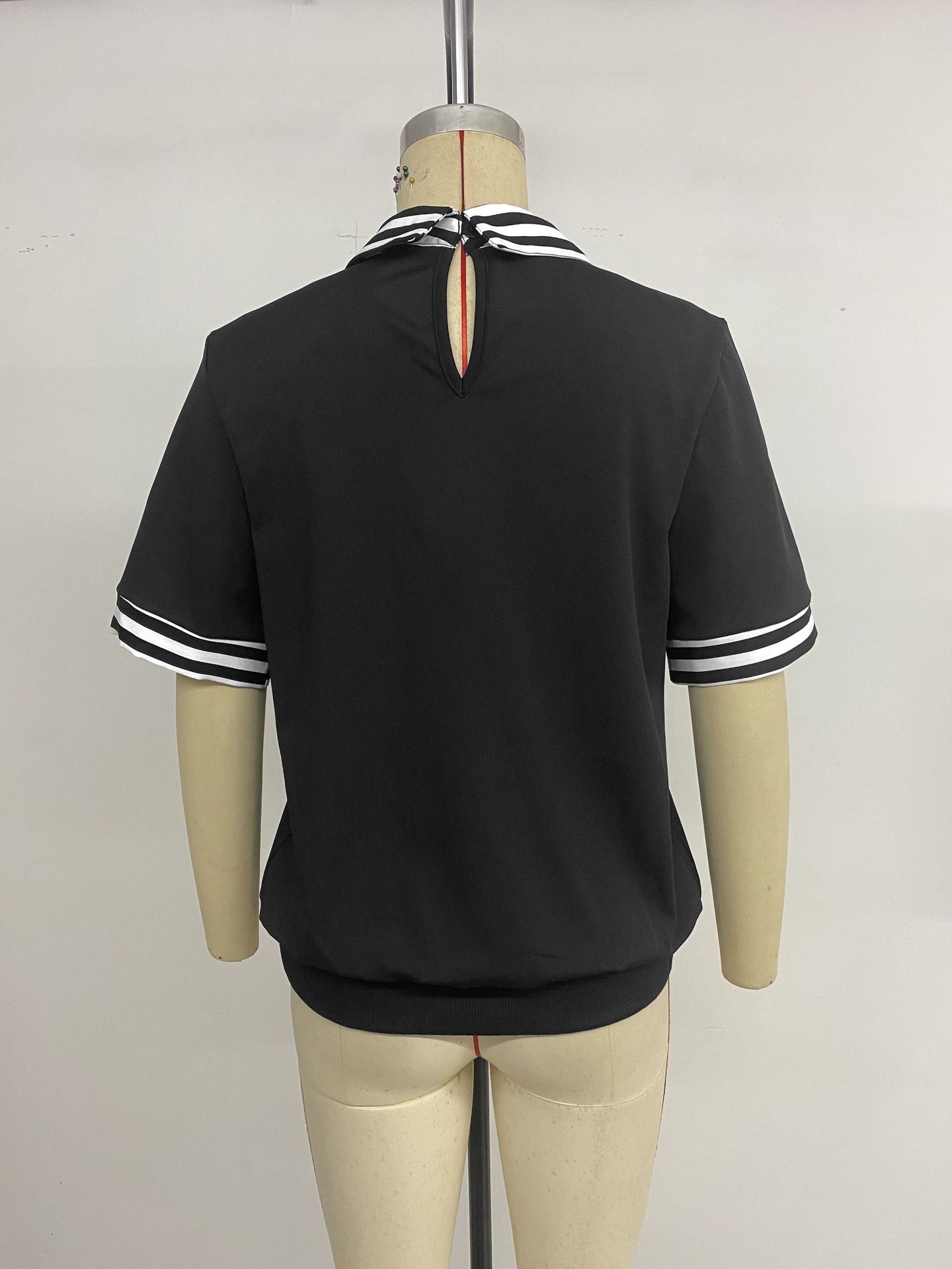 Women's Striped Collar Rhinestone Top