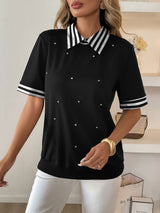 Women's Striped Collar Rhinestone Top