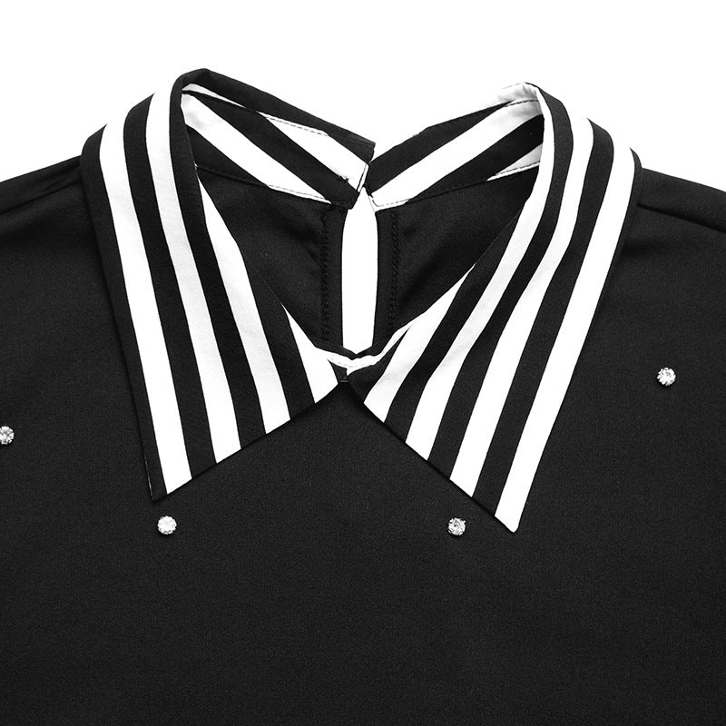Women's Striped Collar Rhinestone Top