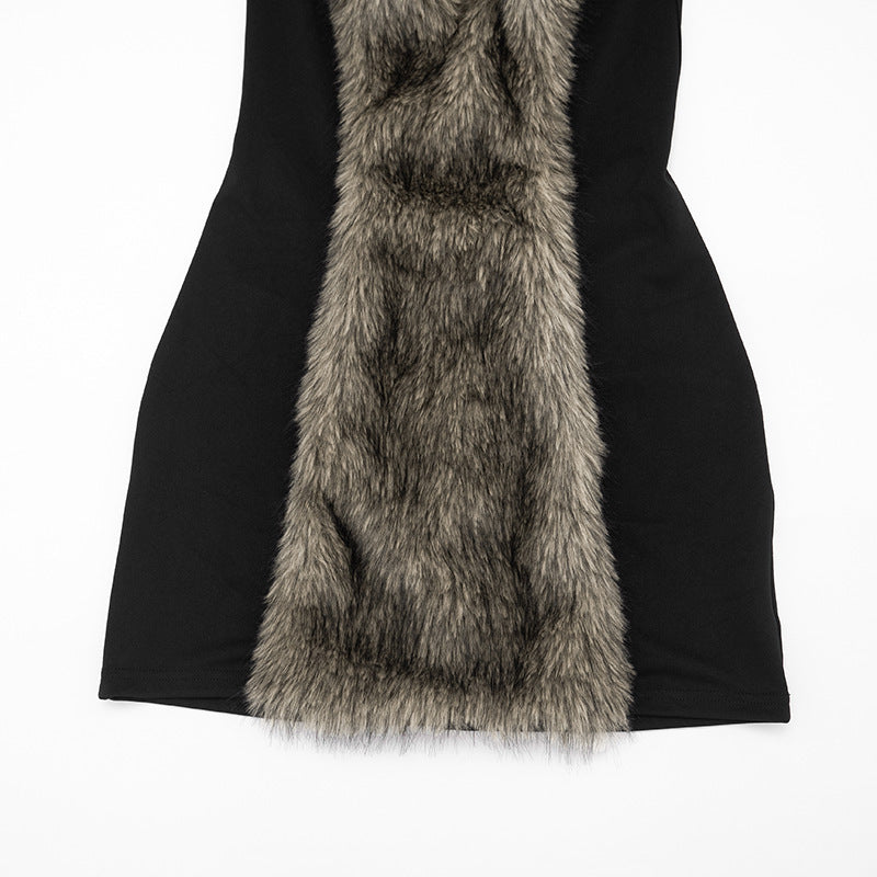 Women's Faux Fur Trim Mini Dress