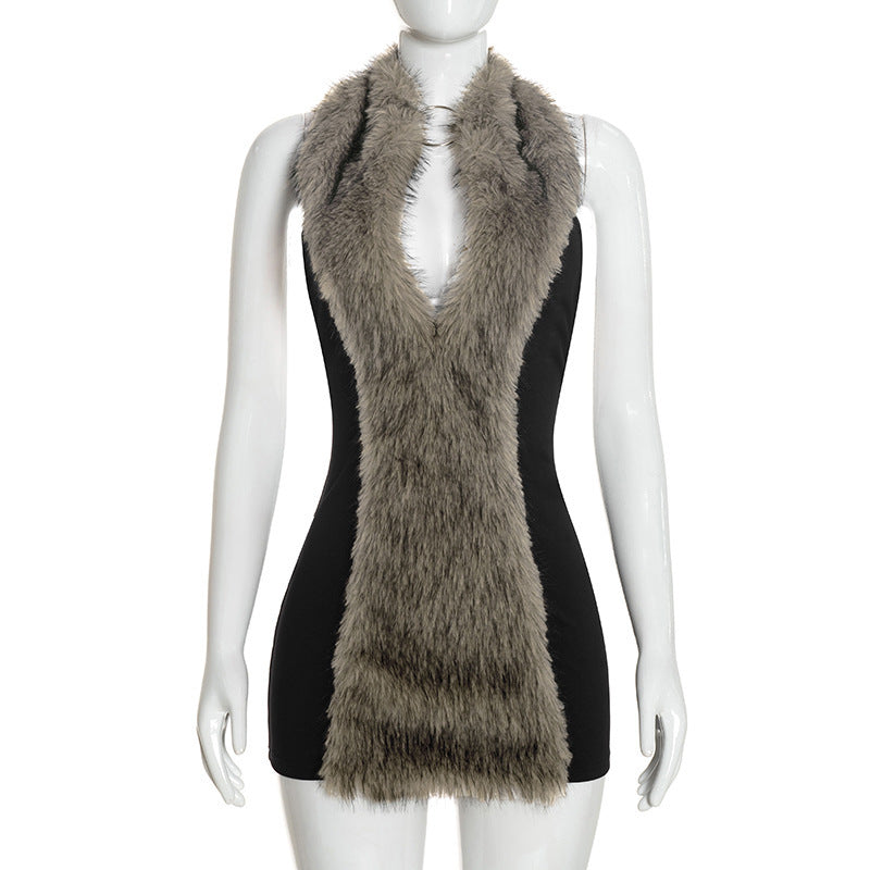 Women's Faux Fur Trim Mini Dress