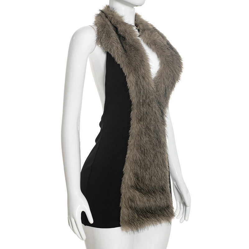Women's Faux Fur Trim Mini Dress