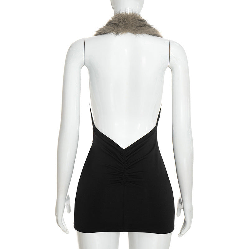 Women's Faux Fur Trim Mini Dress
