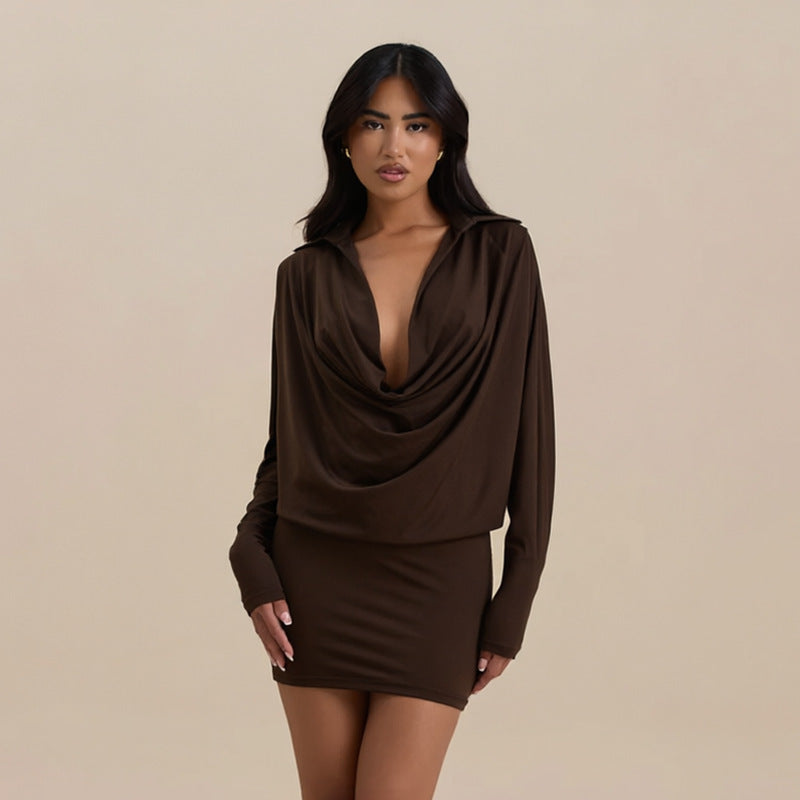 Women's Draped Cowl Neck Mini Dress