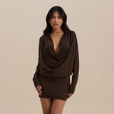 Women's Draped Cowl Neck Mini Dress