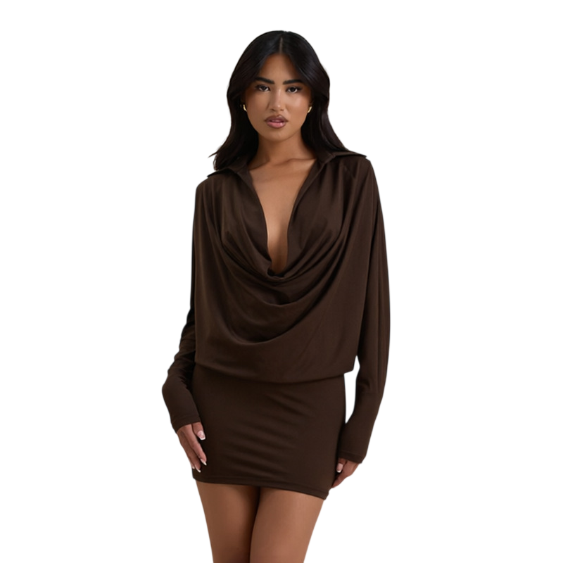 Women's Draped Cowl Neck Mini Dress