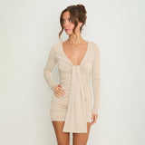 Women's Ruched Tie Front Mini Dress