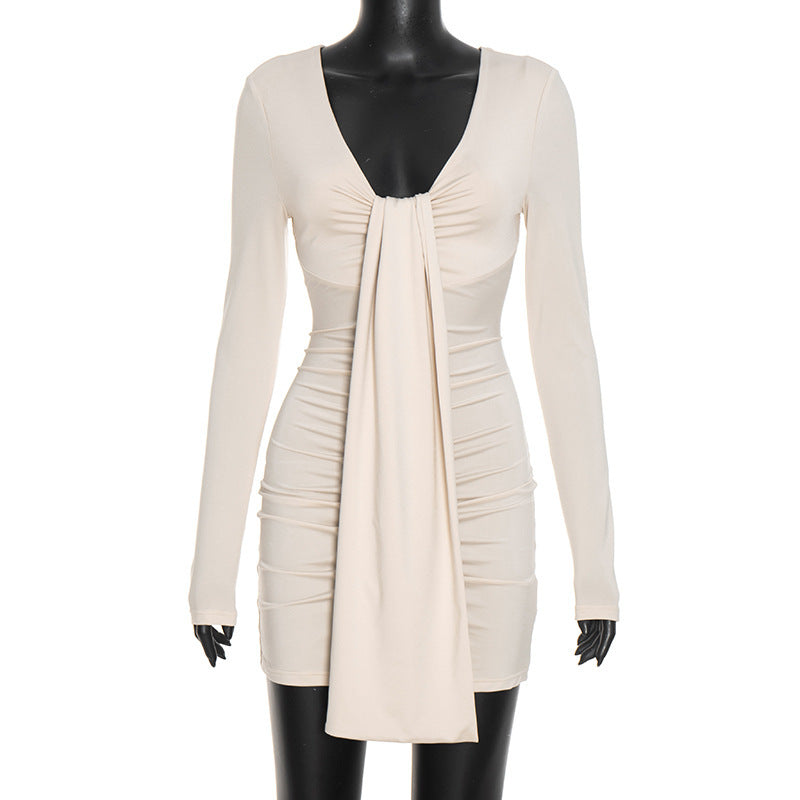 Women's Ruched Tie Front Mini Dress