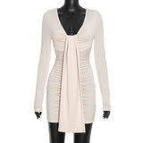 Women's Ruched Tie Front Mini Dress