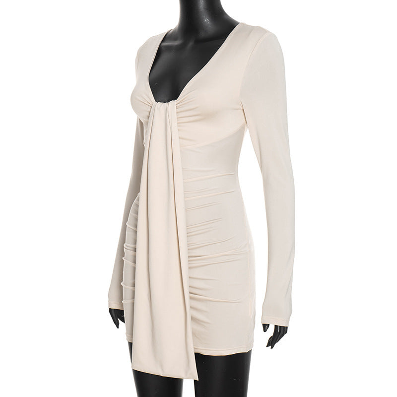 Women's Ruched Tie Front Mini Dress