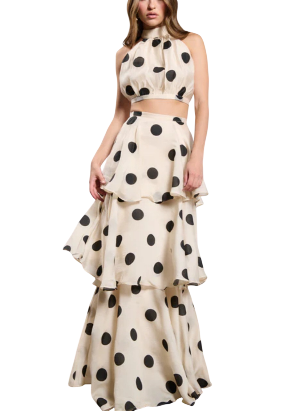Women's Polka Dot Tiered Skirt Set