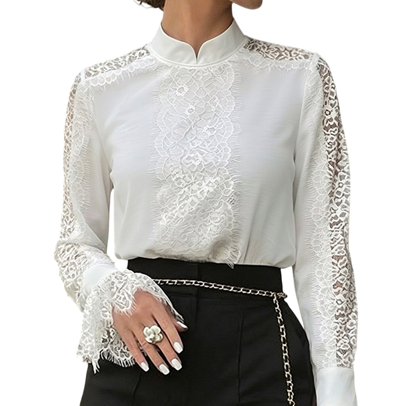 Women's Lace Sleeve Mock Neck Blouse
