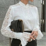 Women's Lace Sleeve Mock Neck Blouse